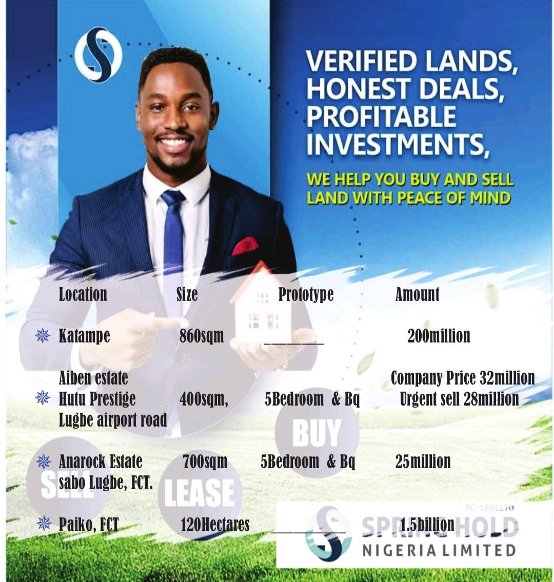 Spring Hold Nig. Ltd Facebook ad: We assist clients in buying and selling land…