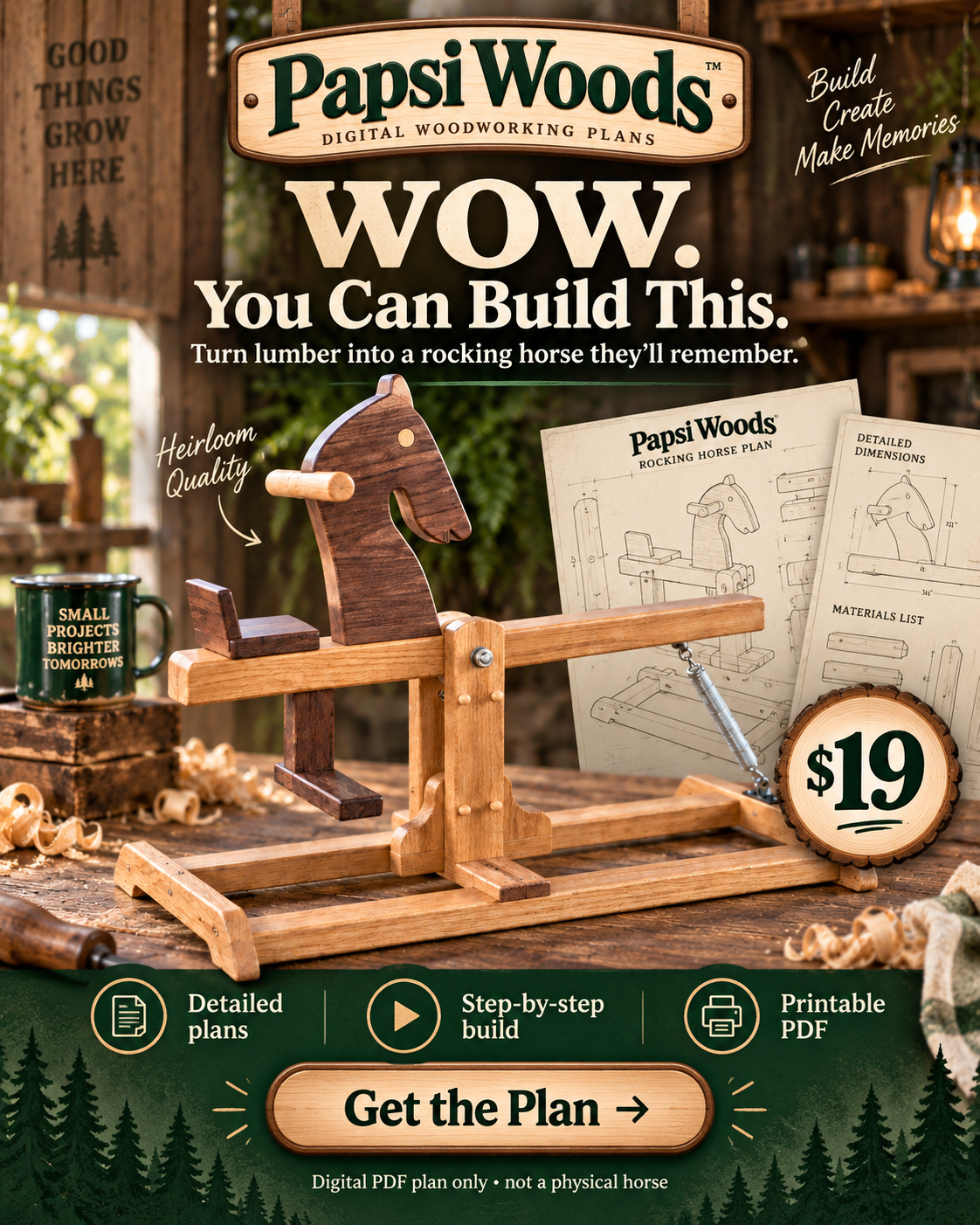 Shoes & Friends Facebook ad: Download The Wooden Rocking Horse DIY Plans