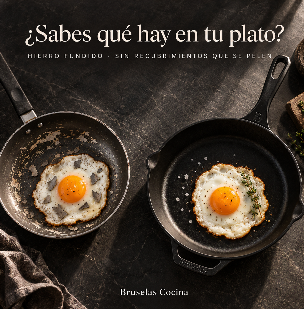Bruselas Cocina Spain Facebook ad: Tu comida merece un sartén que no deje tóxicos.