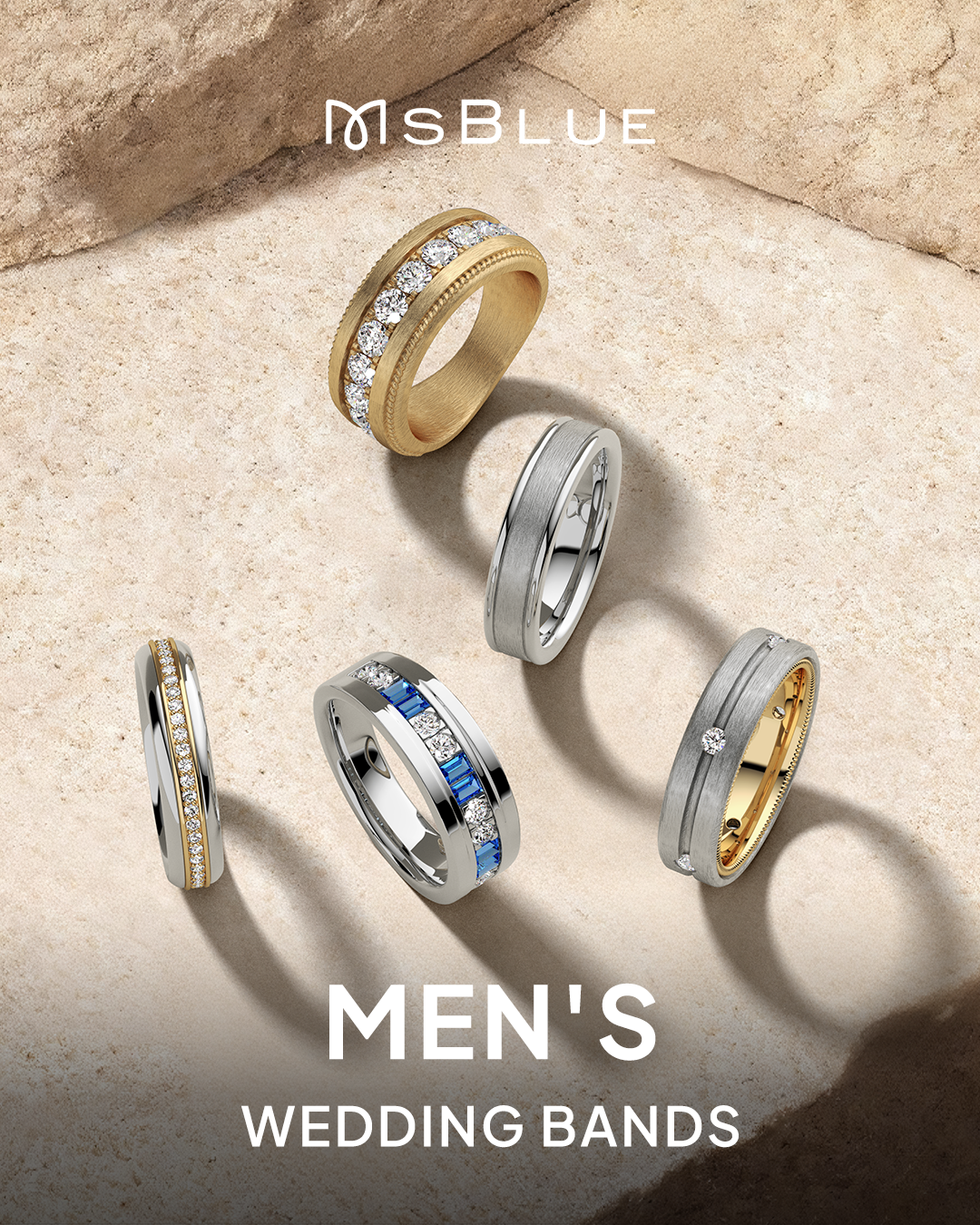 MsblueJewelry Facebook ad: Men's Wedding Rings and Bands | Shop Men's Moissanite Rings