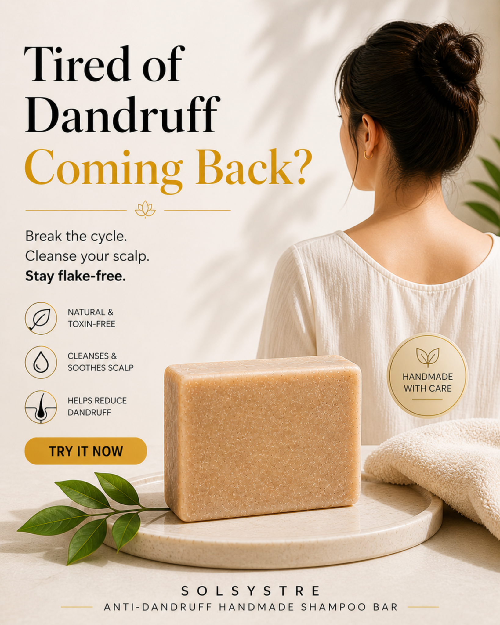 Solsystre Facebook ad: Dandruff That Keeps Coming Back?