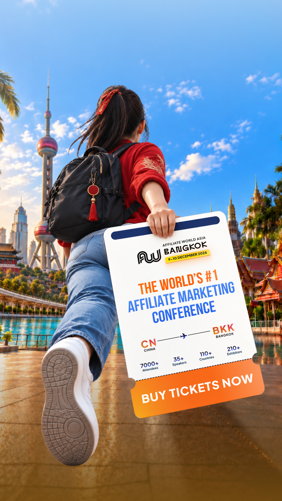 Affiliate World Conferences Facebook ad: Next stop: Bangkok. The industry is boarding.