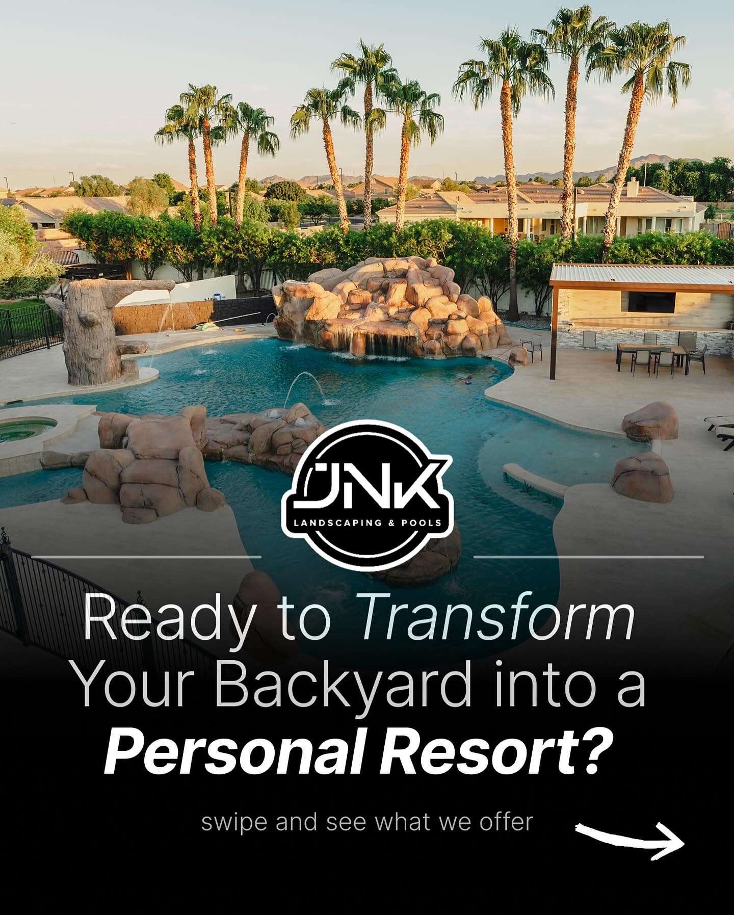 JNK Landscaping And Pools Facebook ad: Elevate Your Outdoor Living, Transform Your Backyard into…