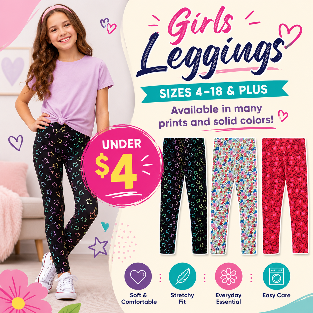 Fantabulous Deals and Savings Facebook ad: Girls Leggings Under $4