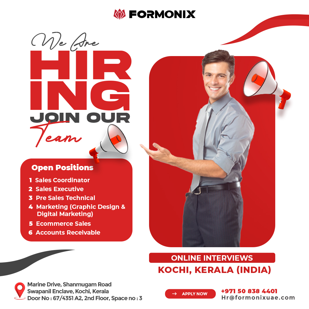 Formonix Trading LLC Facebook ad: We’re Hiring! For Kochi, Kerala (India)