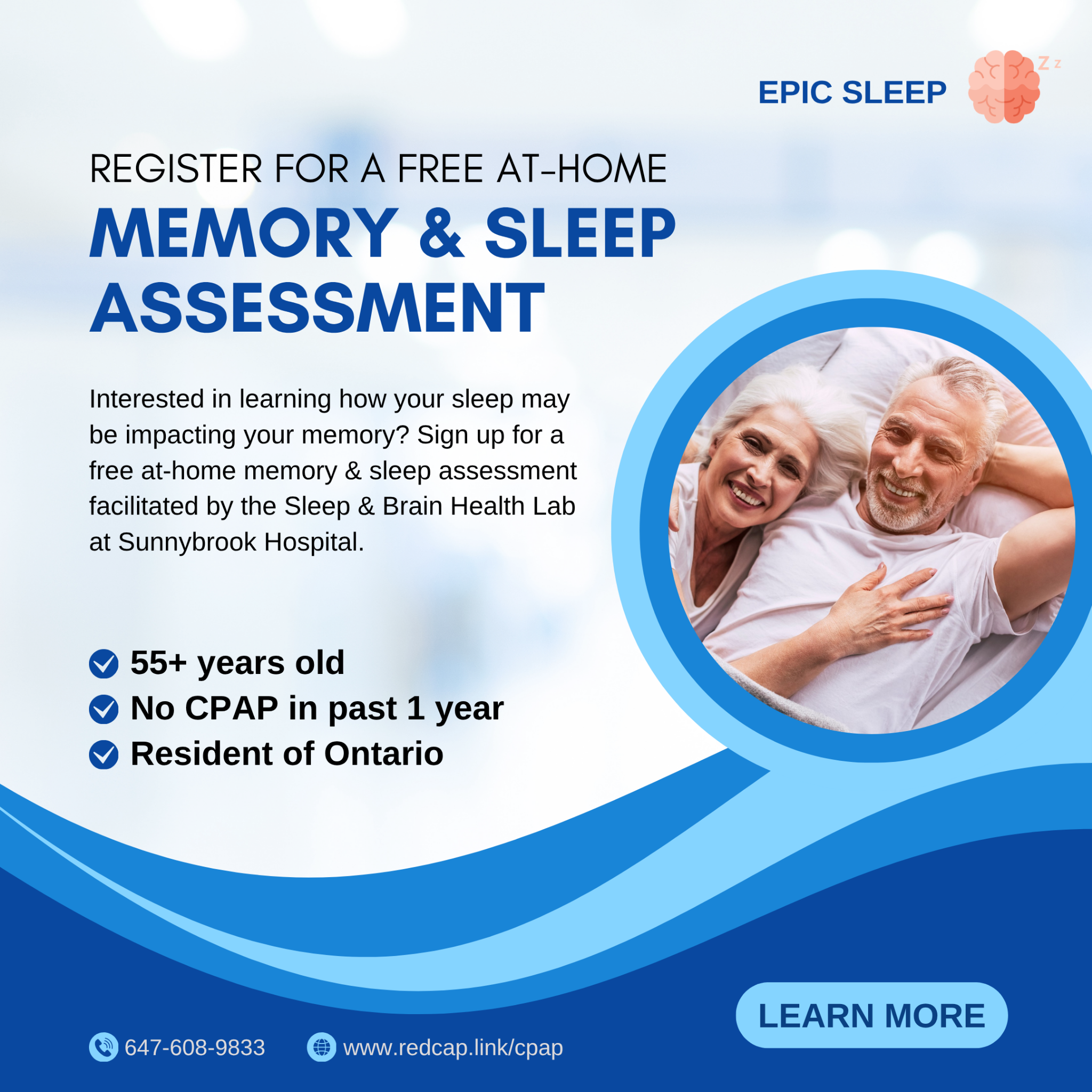 EPIC SLEEP Study at Sunnybrook Research Institute Facebook ad: Free at-home memory & sleep assessment offered by the…