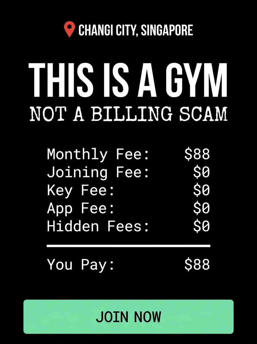 GoFit Gym Changi Facebook ad: Changi Residents. Stop Overpaying For Gyms.