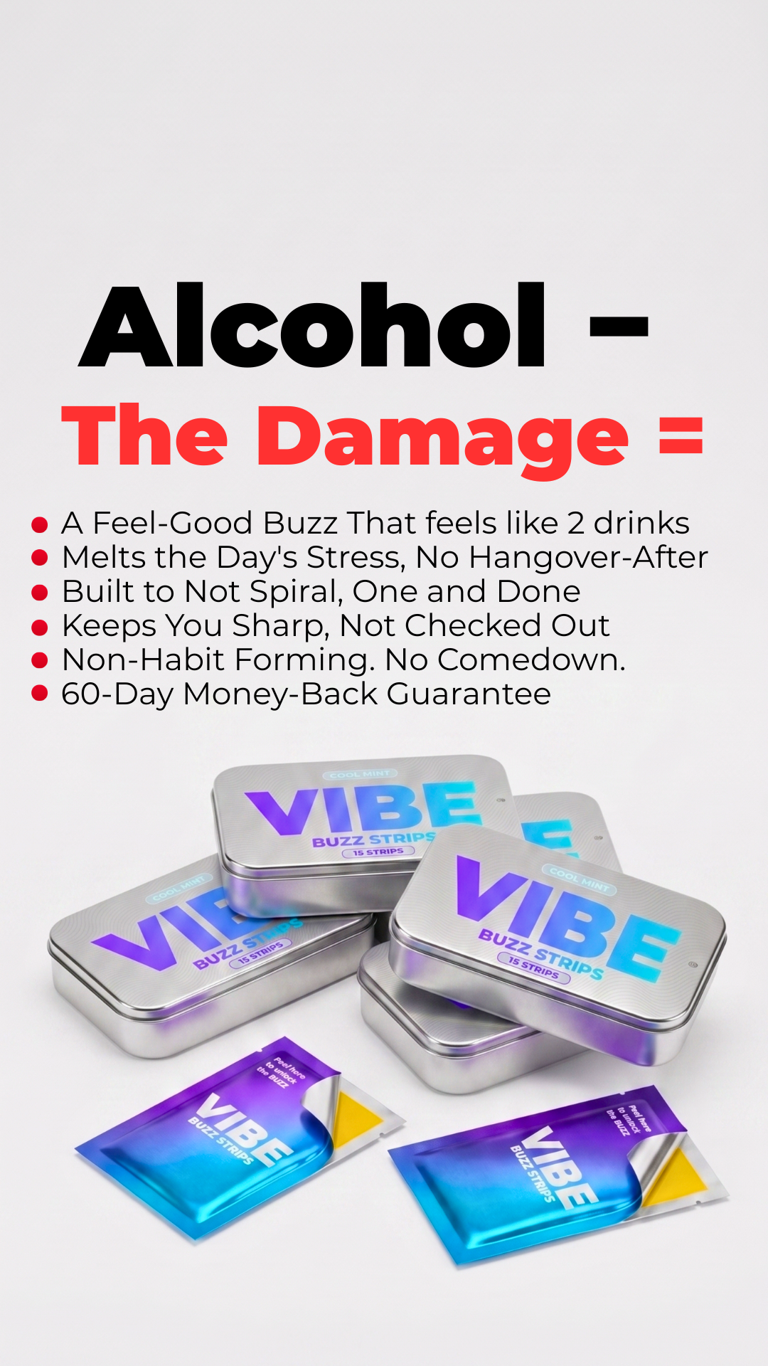 Vibestrips Facebook ad: Keep The Buzz, Ditch The Alcohol
