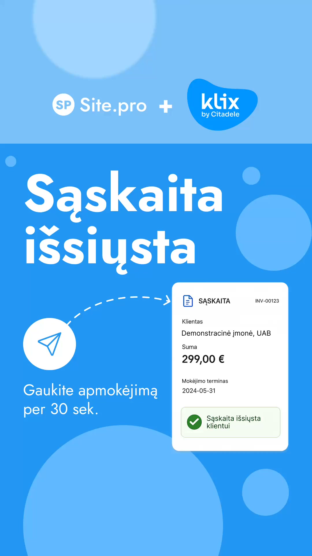 Site.pro - Apskaitos programa ir ERP Facebook ad: Greitesni apmokėjimai jūsų verslui