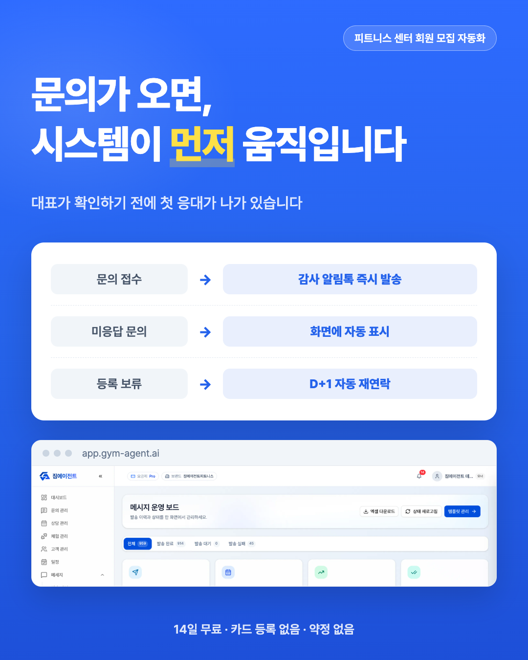 짐에이전트 Facebook ad: 문의가 오면 시스템이 먼저 움직입니다