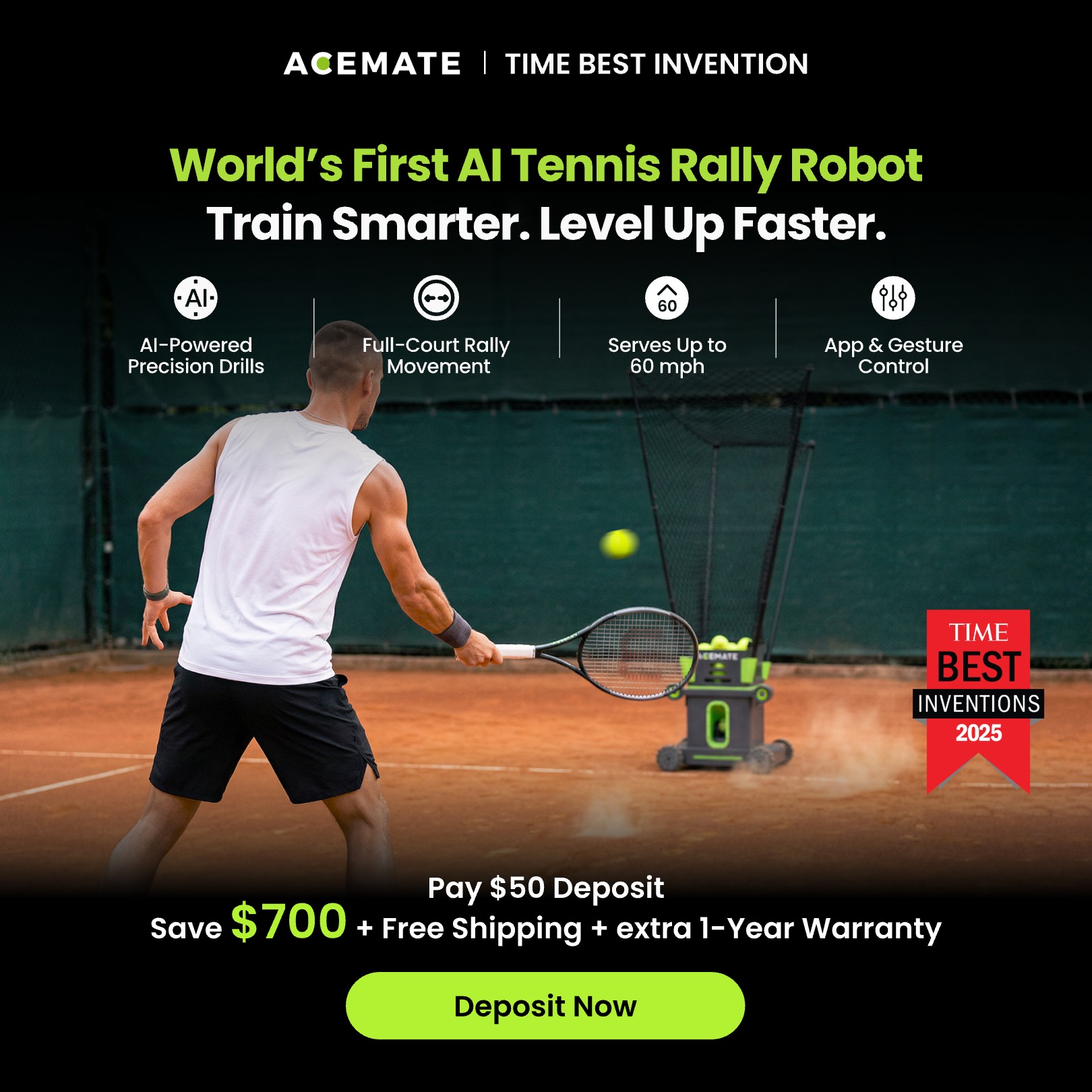 Acemate Facebook ad: The World’s First Rally Tennis Robot