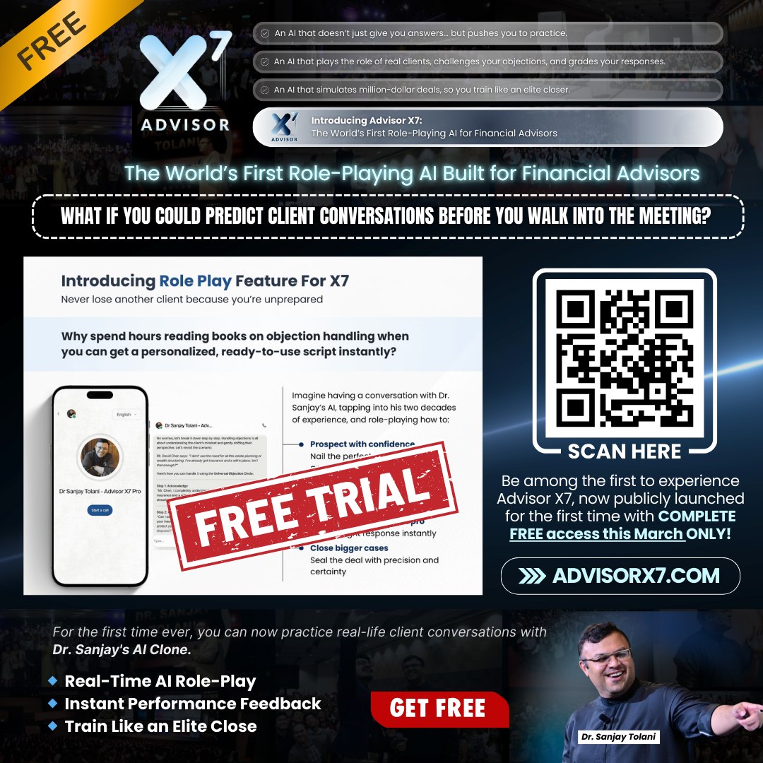 Dr. Sanjay Tolani - Financial Advisor & Coach Facebook ad: Advisor X7 By Dr Sanjay Tolani