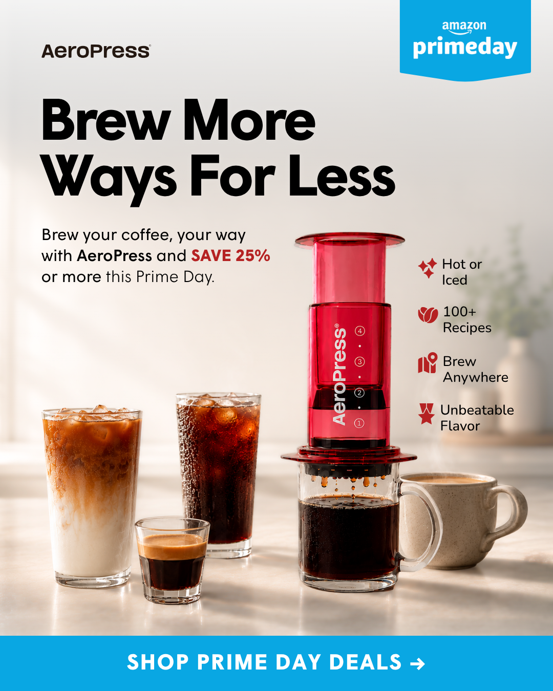 AeroPress Facebook ad: Prime Day: Save 25% or More