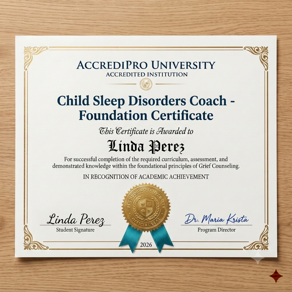 AccrediPro University Facebook ad: Certified Child Sleep Disorders Coach, $27 Scholarship