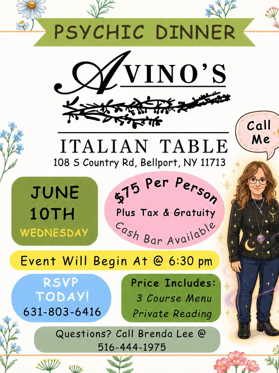 Brenda Lee & The Long Island Psychics Facebook ad: Psychic Dinner Night At Avinos Italian Table