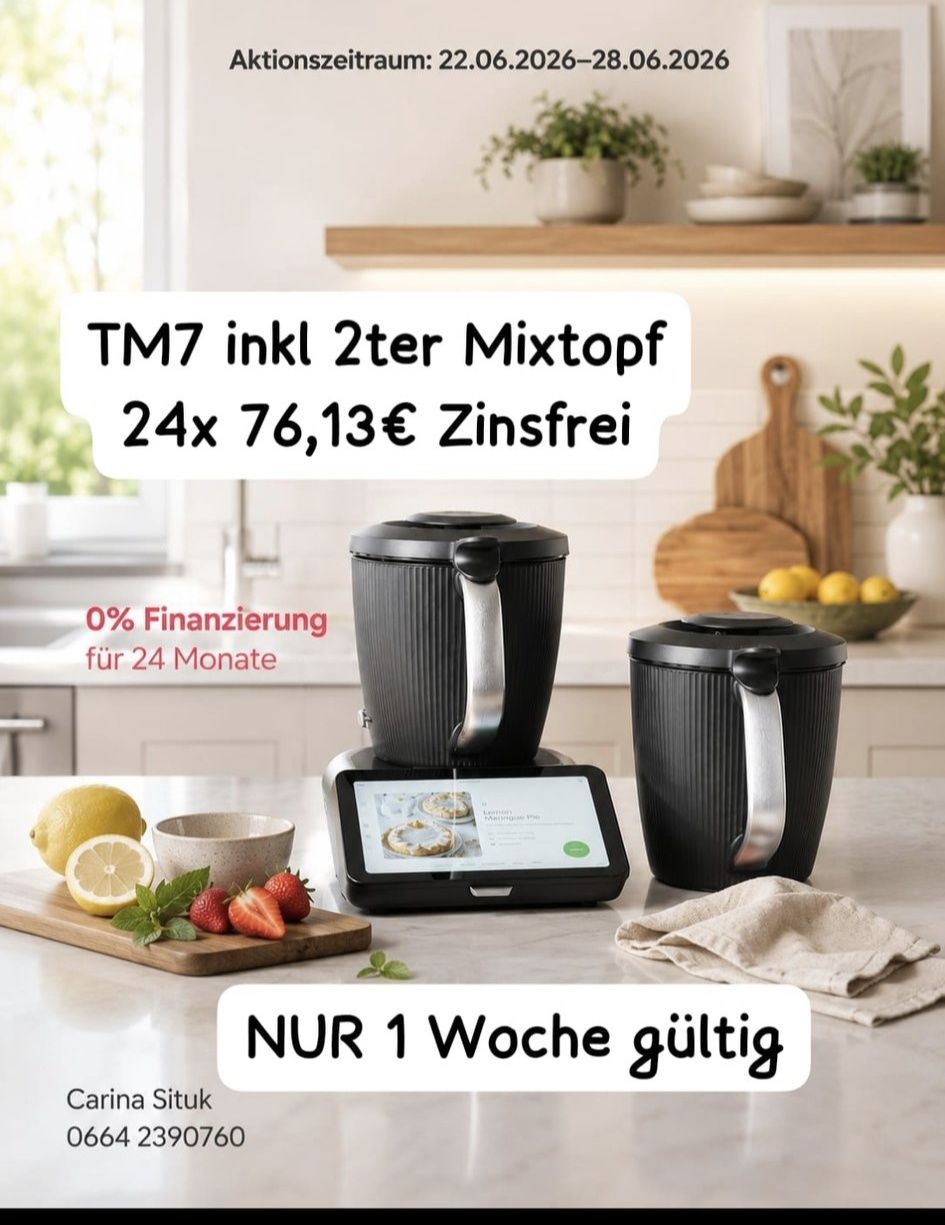 Carina's Direktvertrieb mit Thermomix Facebook ad: TM7 inkl 2ter Topf 0% Zinsen