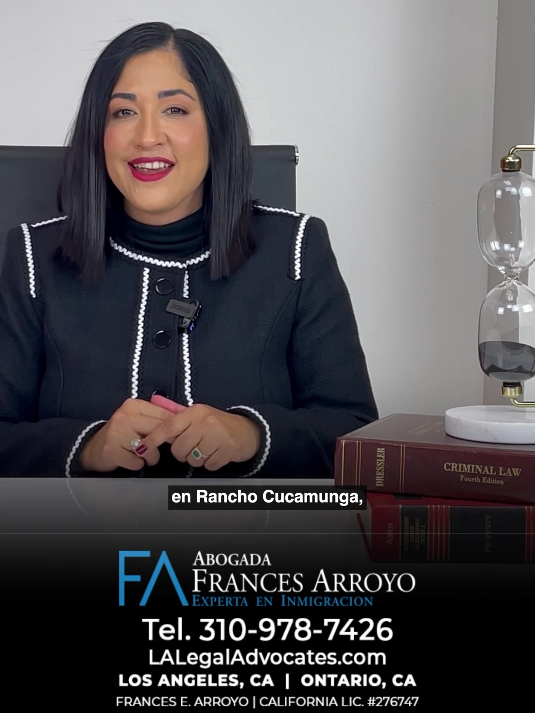 Abogada Frances Arroyo Facebook ad: Nos mudamos para Rancho Cucamonga este 1 de agosto.