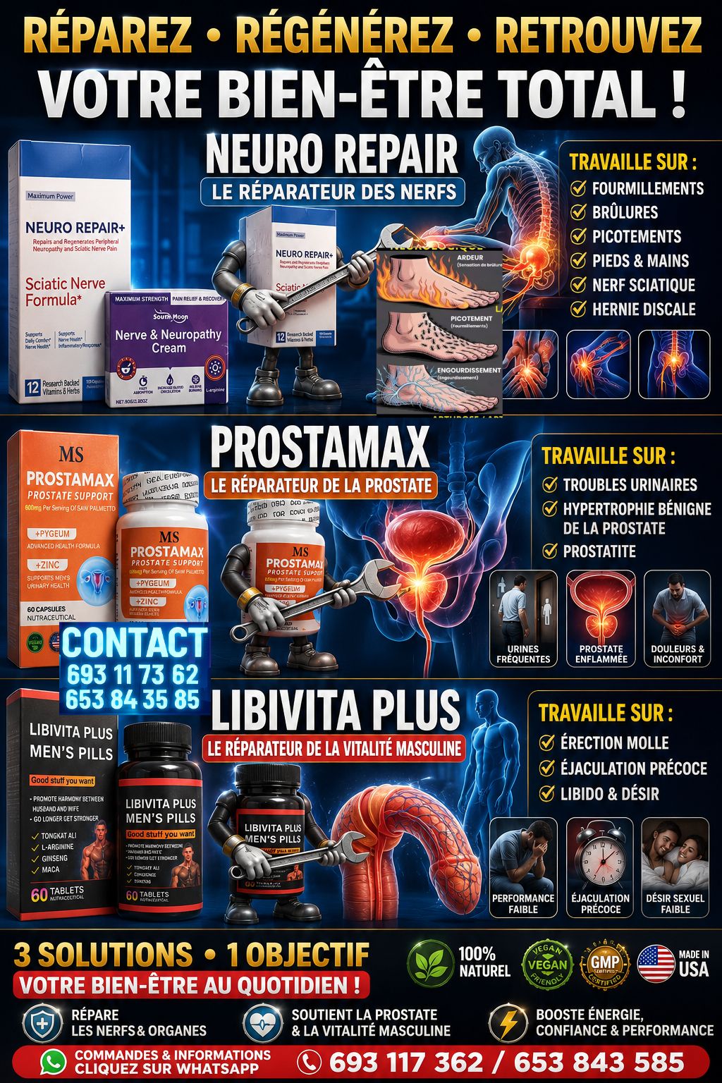 Cellumax Facebook ad: NEUROPATHIE PÉRIPHÉRIQUE • PROSTATE • VITALITÉ MASCULINE