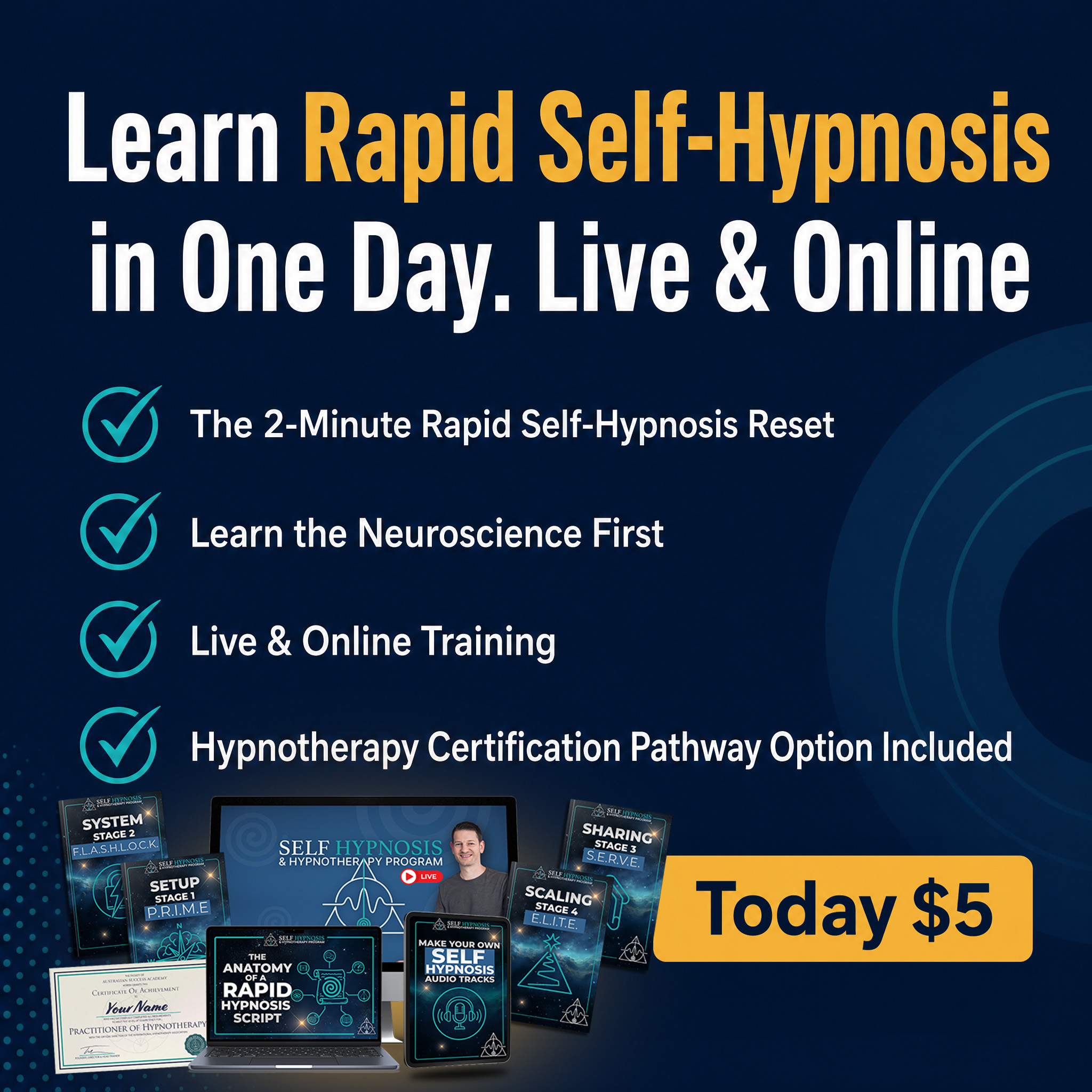 Shane Fozard Facebook ad: Learn Rapid Self-Hypnosis in One Live Day