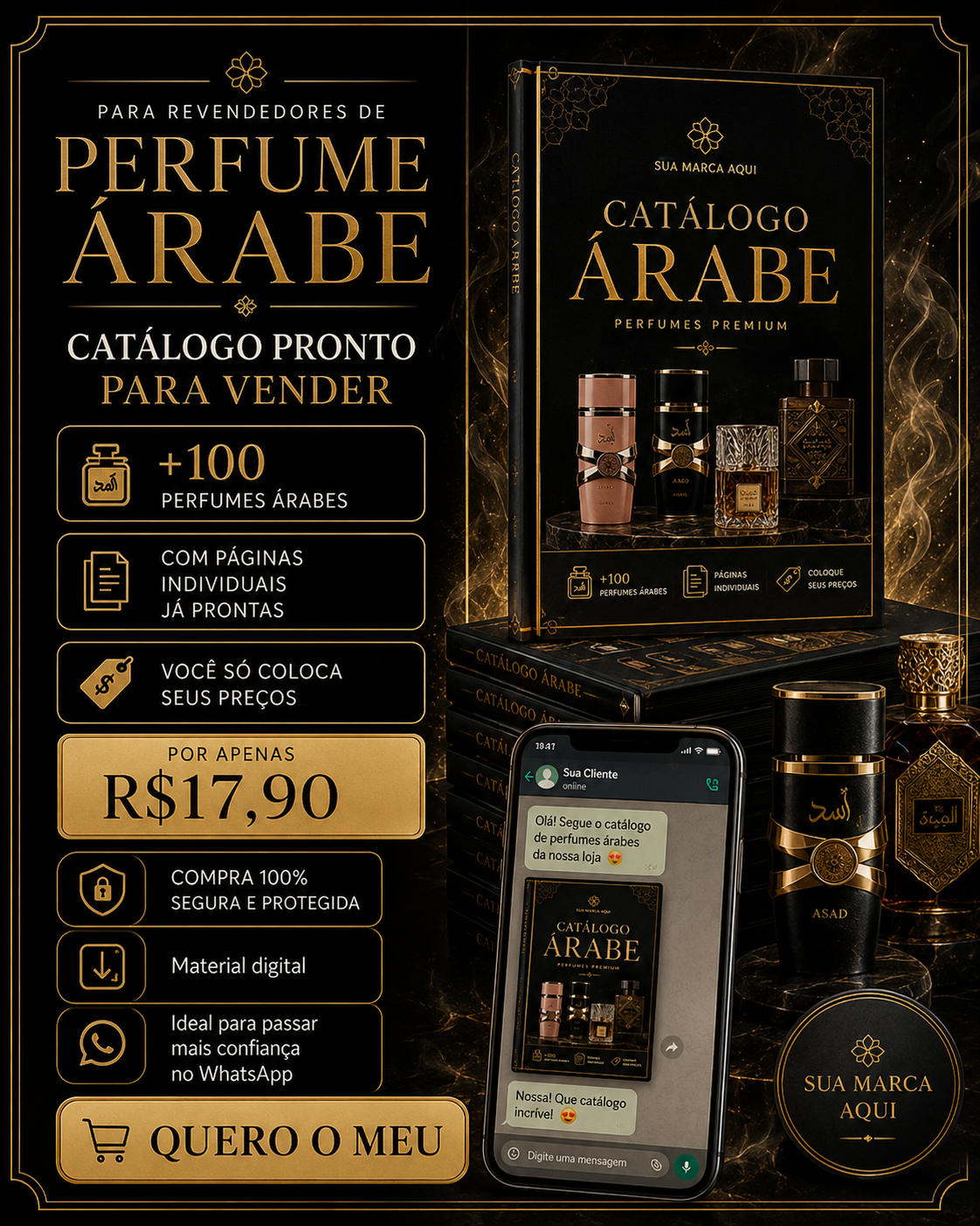 Yasmin Gonçalves Facebook ad: Catálogo Pronto para Vender, Preto & Dourado