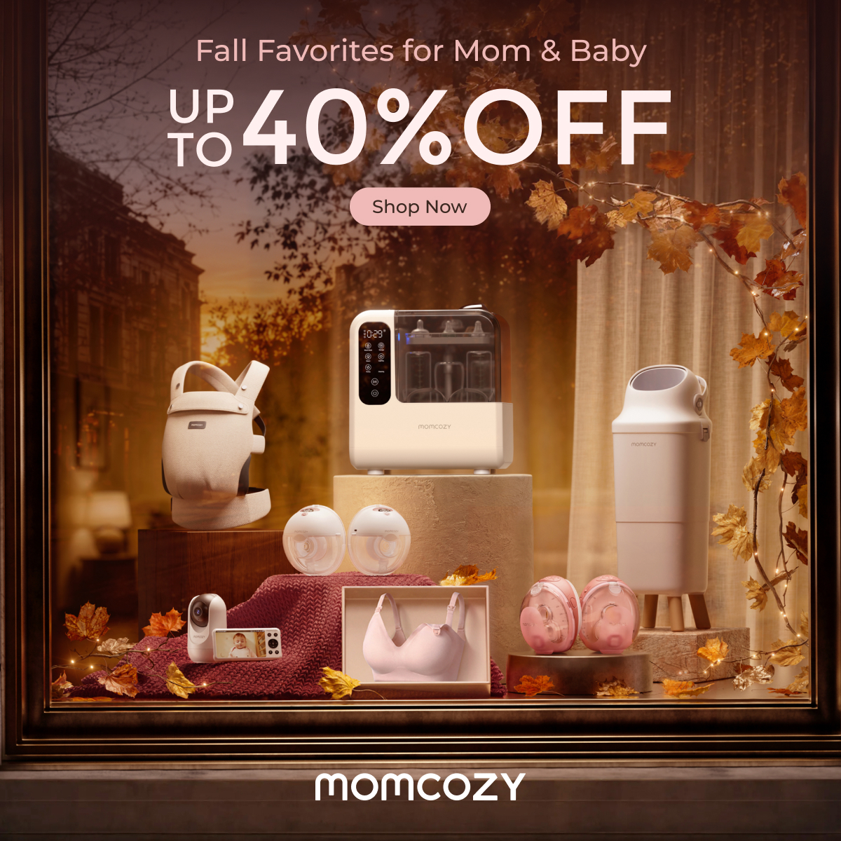 Momcozy Facebook ad: Up to 40% Off Fall Prime Day