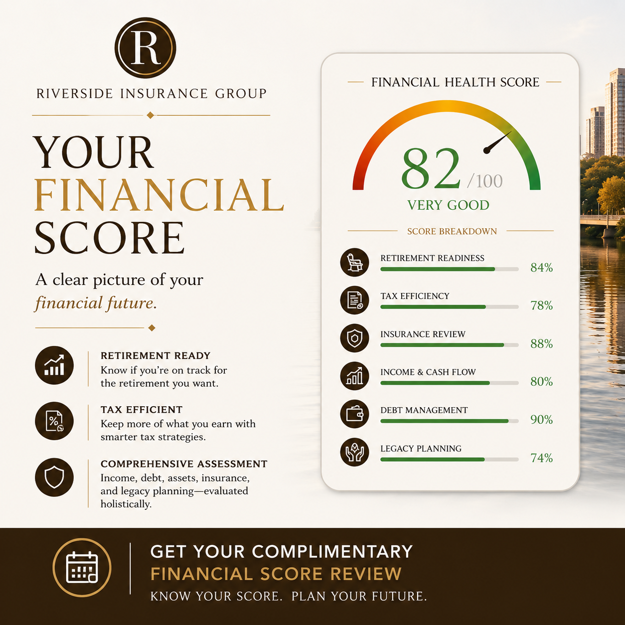 Riverside Insurance Group Facebook ad: What’s Your Financial Score?