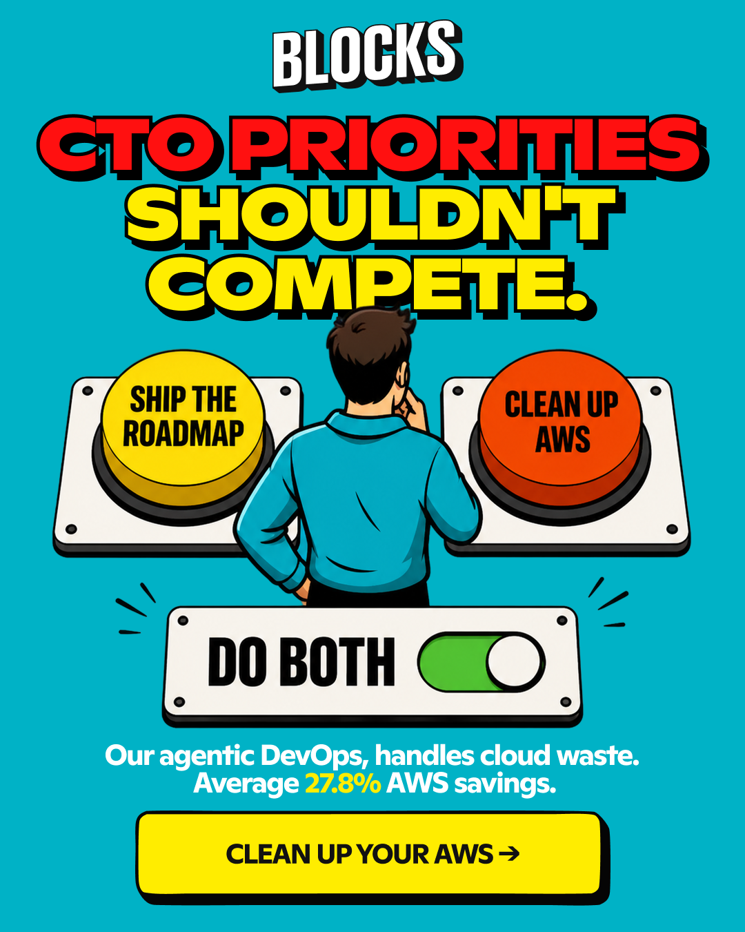 Blocks - AWS Cost Optimization Facebook ad: 20-40% of your AWS spend is wasted.
