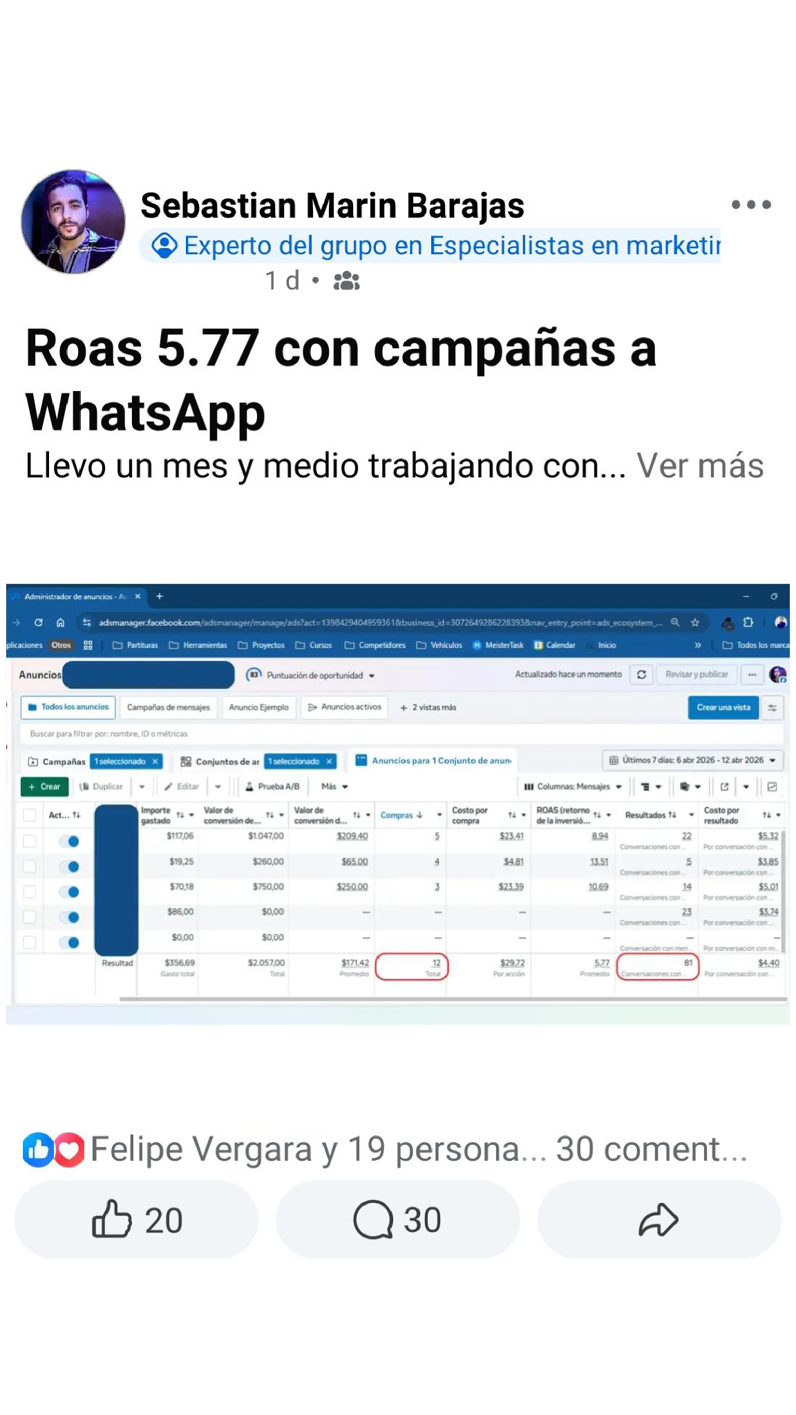 Felipe Vergara Facebook ad