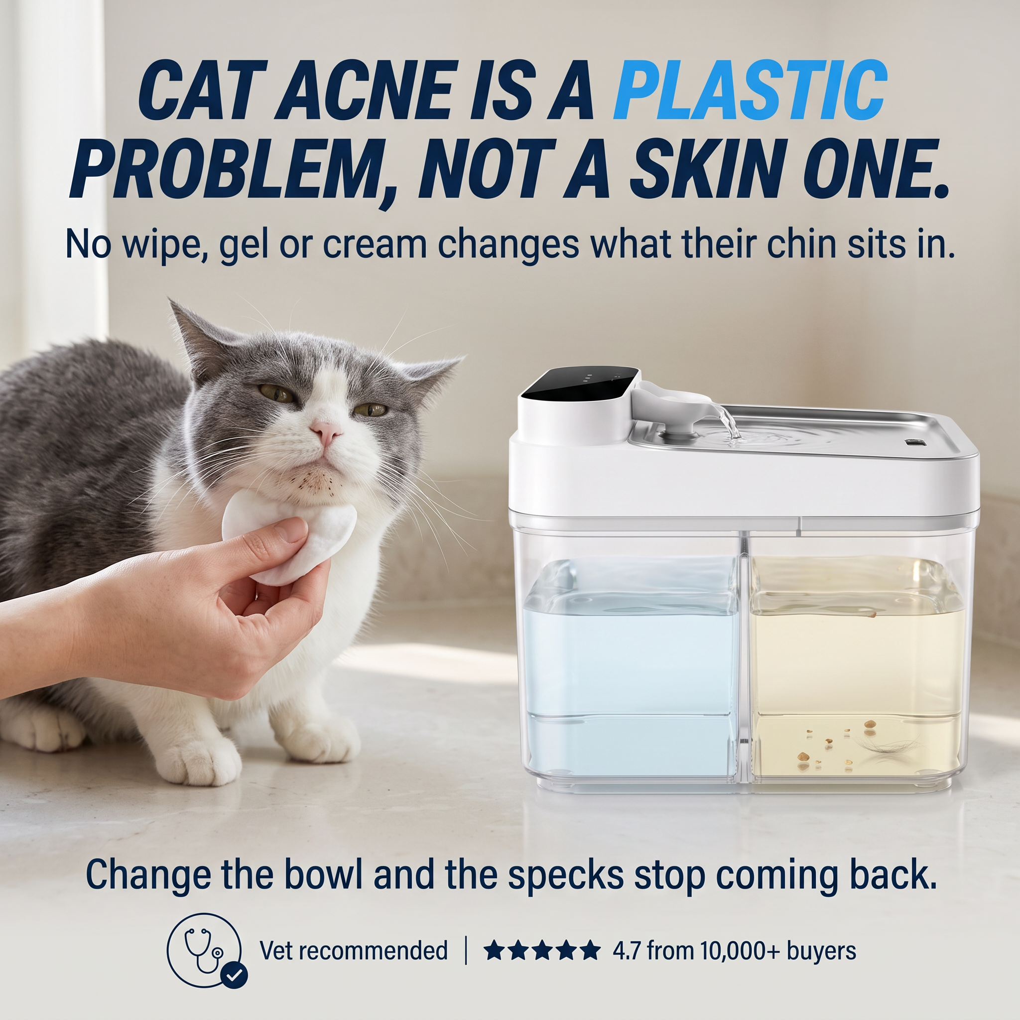 PureStream Facebook ad: Cat Acne Starts In The Water Bowl