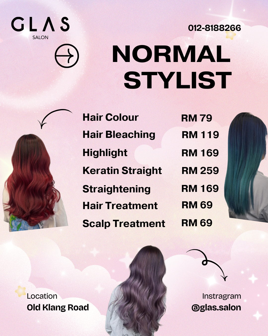 Glas salon Facebook ad: Balayage, ash brown, Barbie blonde, hidden…