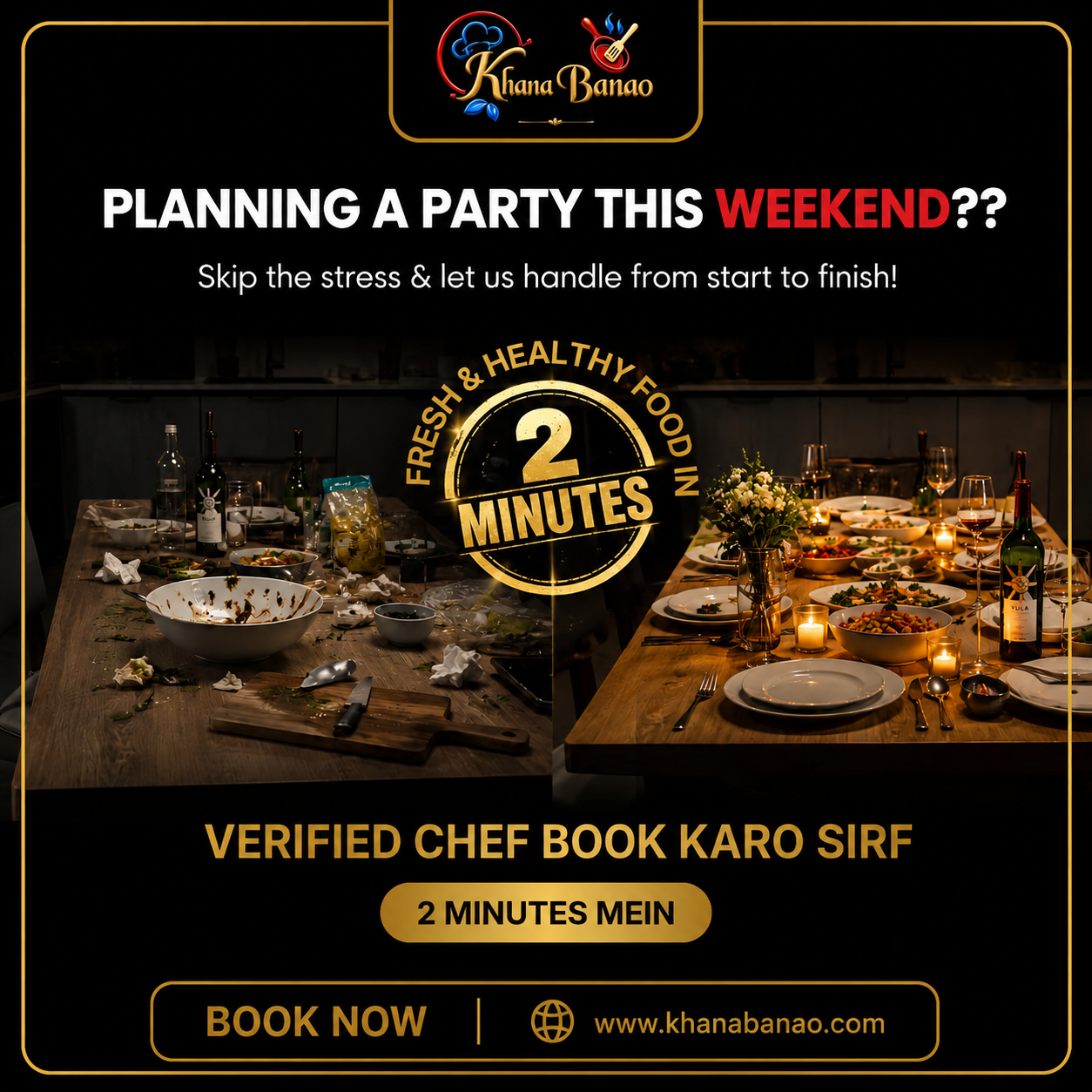 Khana Banao Facebook ad: Host the Party. We'll Handle the Food.