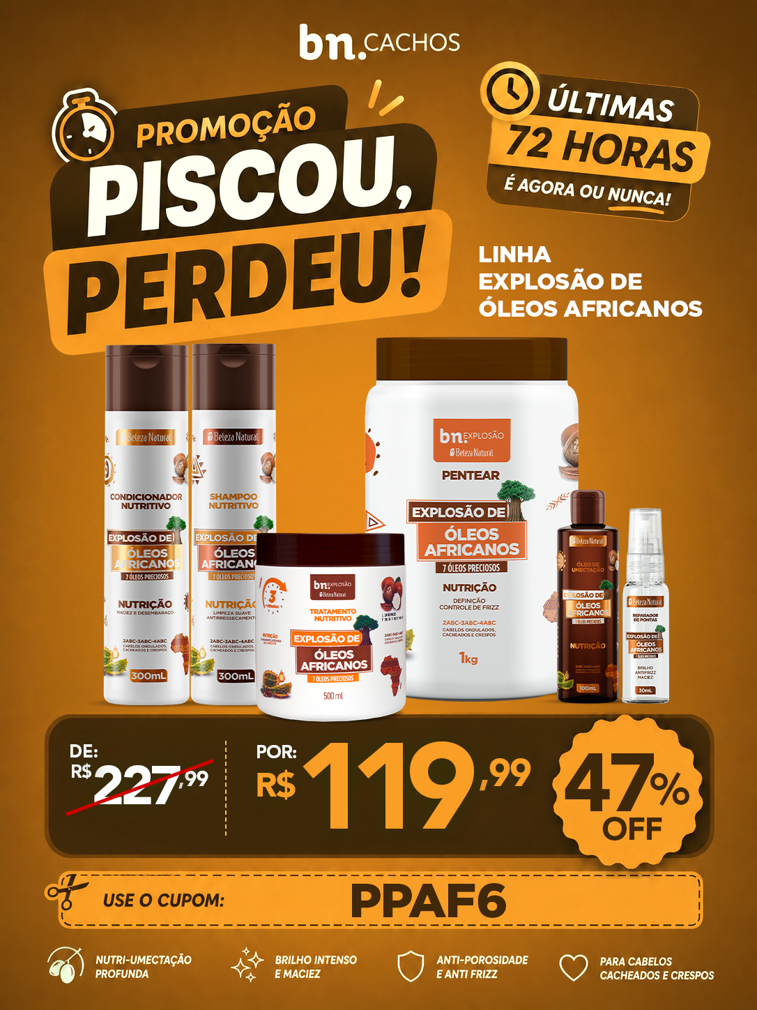 BN Facebook ad: Use o cupom PPAF6 garanta o KIT EXPLOSÃO DE ÓLEOS AFRIANOS…