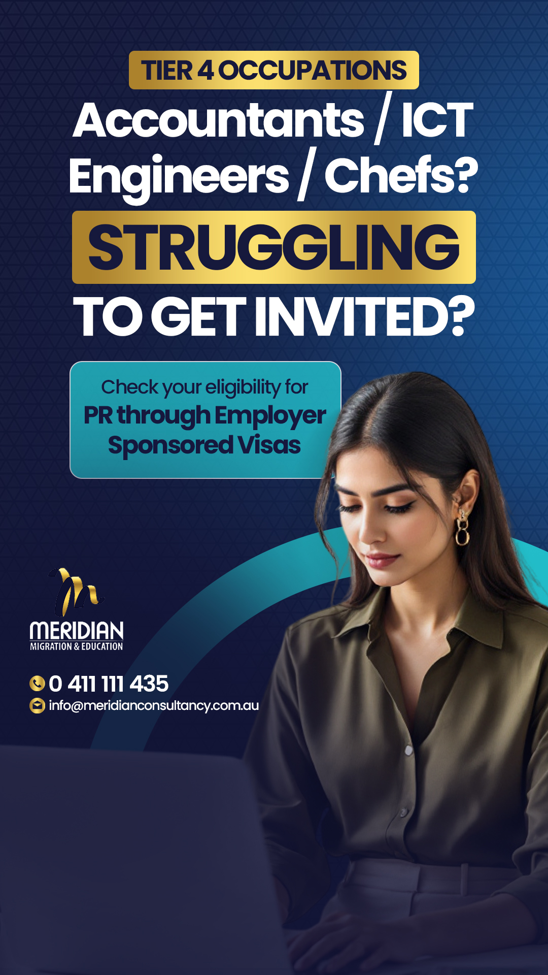 Meridian Migration & Education Consultant Facebook ad from Jan 8, 2026