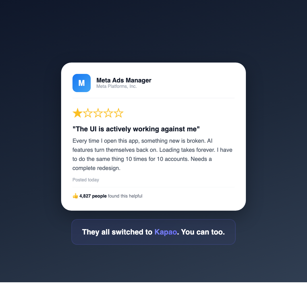 kapao Facebook ad: Tired of Meta Ads chaos?