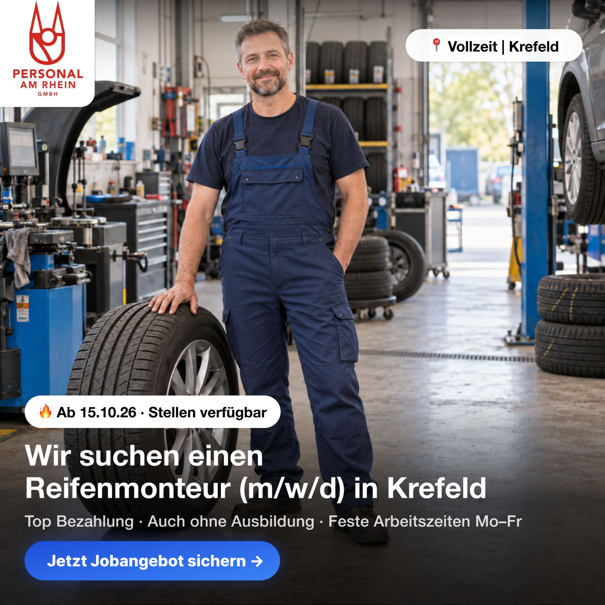 Personal am Rhein GmbH Facebook ad: Wir suchen einen Reifenmonteur (m/w/d) in Krefeld