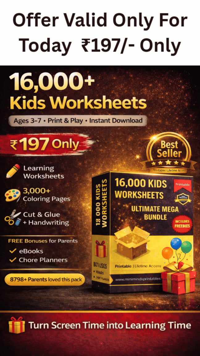 MiniMinds Printables Facebook ad: Today Only @197 16,000+ Printable Worksheets for Kids Now…