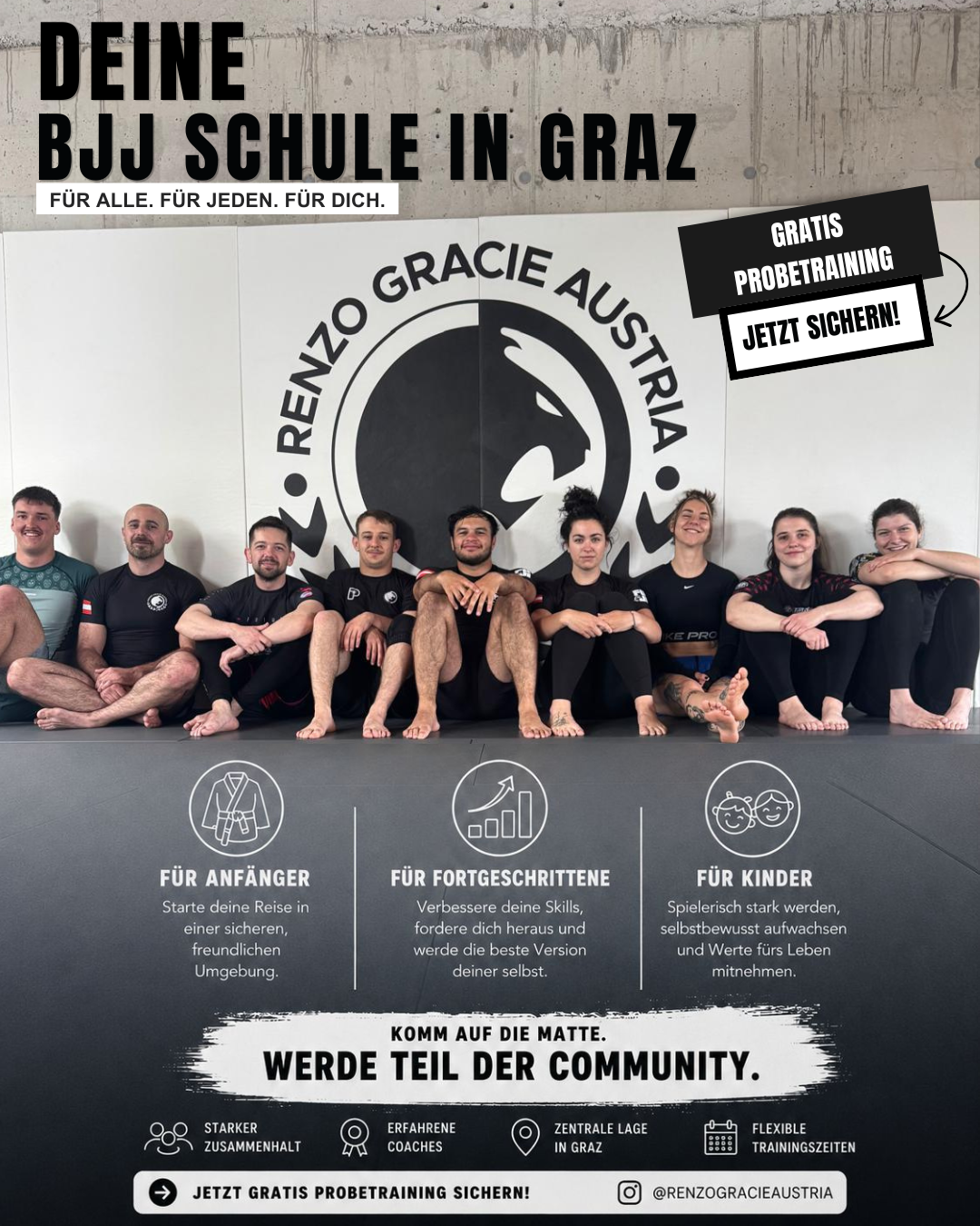 Renzo Gracie Austria Facebook ad: JETZT DEINEN PLATZ SICHERN!
