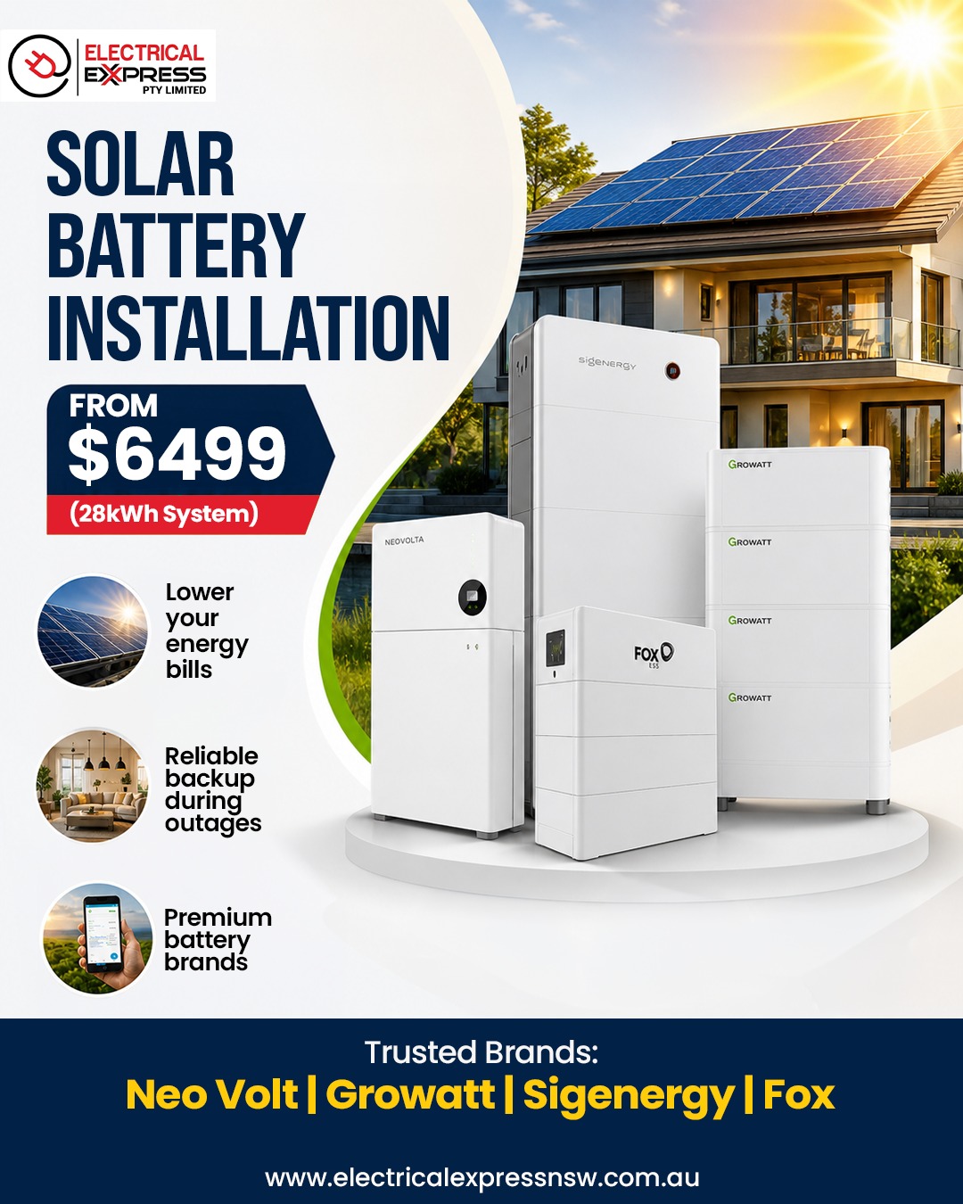 Electrical Express Facebook ad: Solar Battery from Just $6499