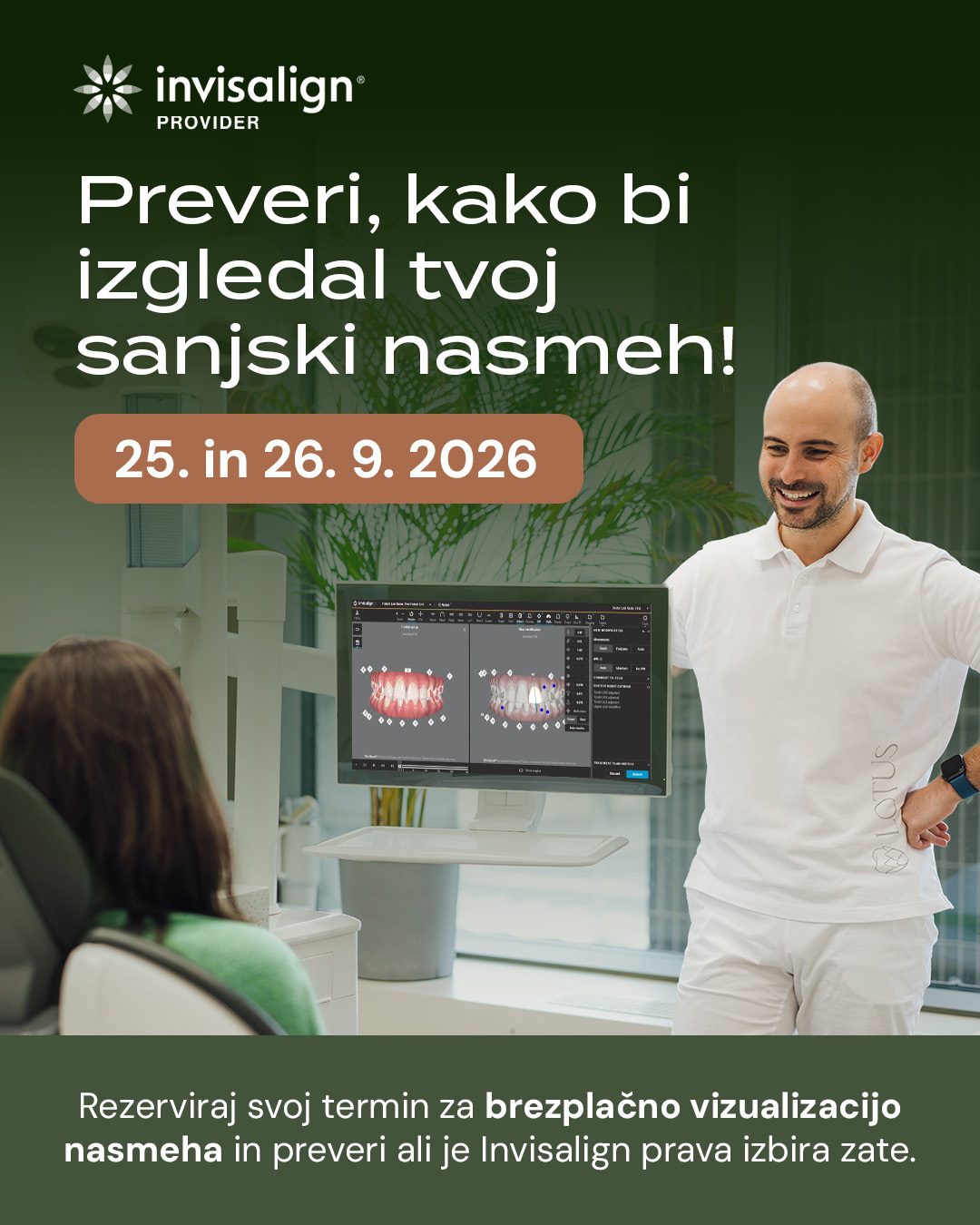 Lotus dentalni center Facebook ad: »Že dolgo razmišljam o Invisalignu, pa ne vem…