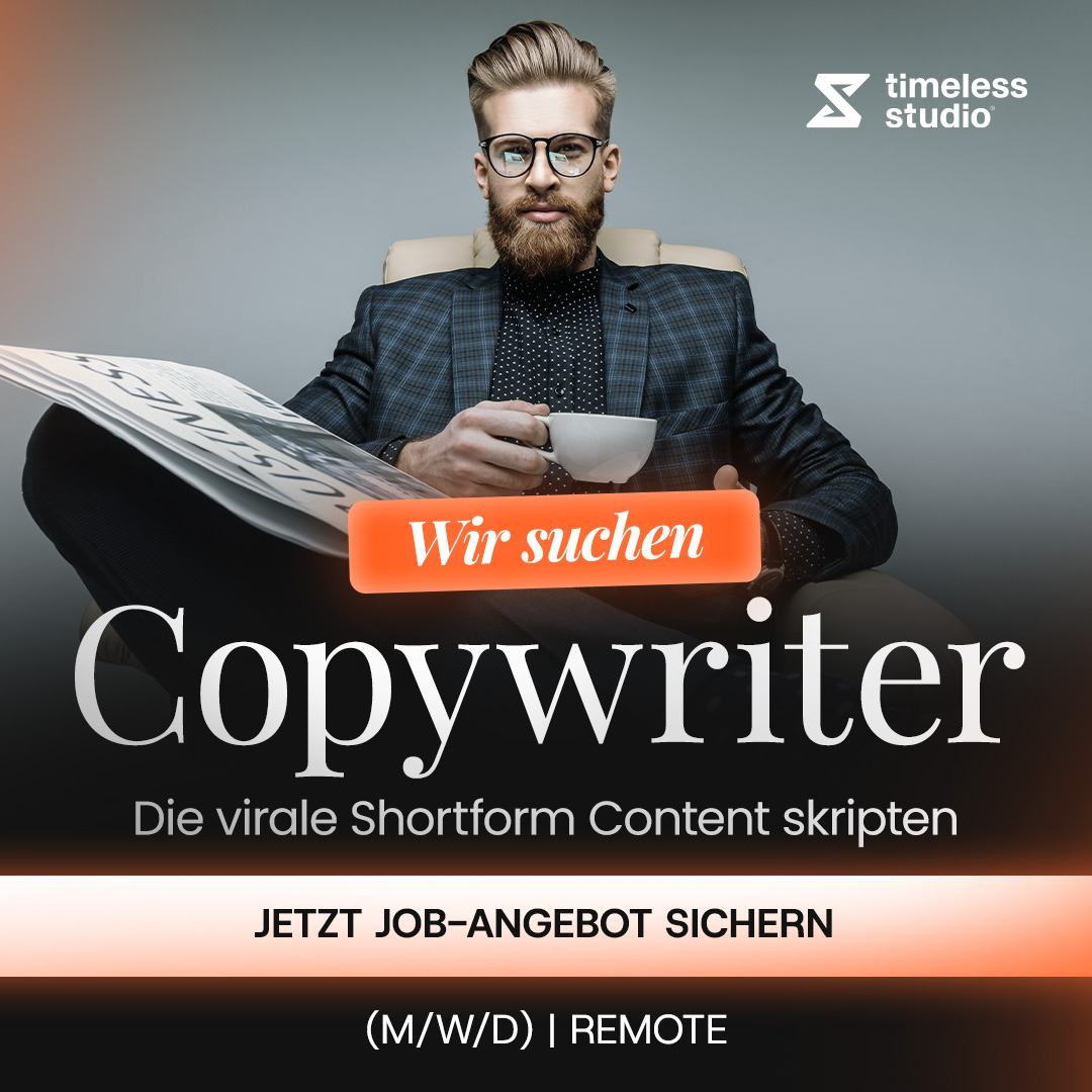 Timelessstudio Facebook ad: Wir suchen 1A Copywriter in Teilzeit | 100% Remote