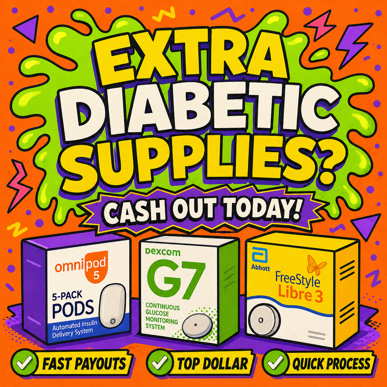 Strip Depot - Cash For Diabetic Supplies Facebook ad: Turn Supplies Into Cash Before They Expire!