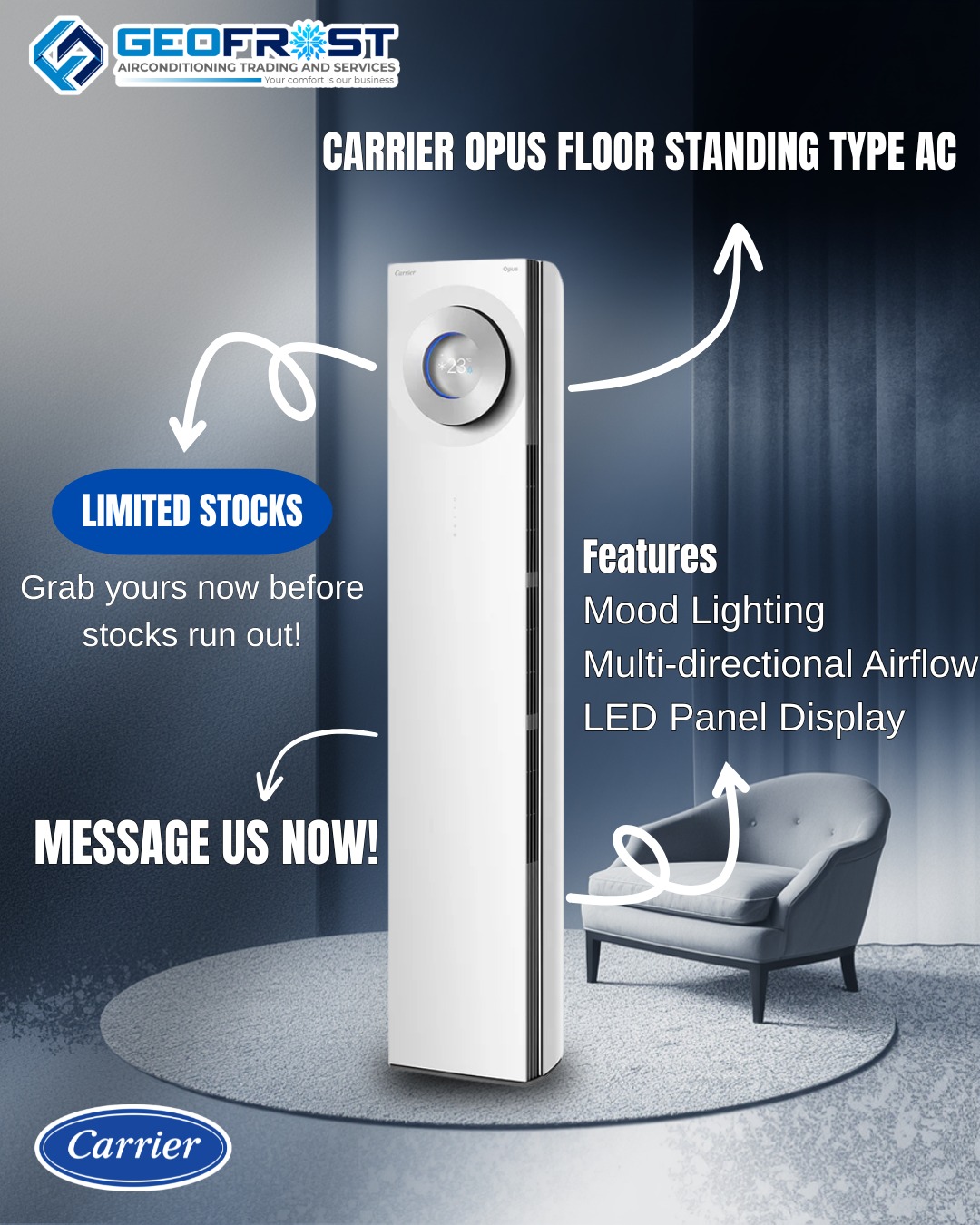Geofrost Airconditioning Trading and Services Facebook ad: CARRIER OPUS INVERTER