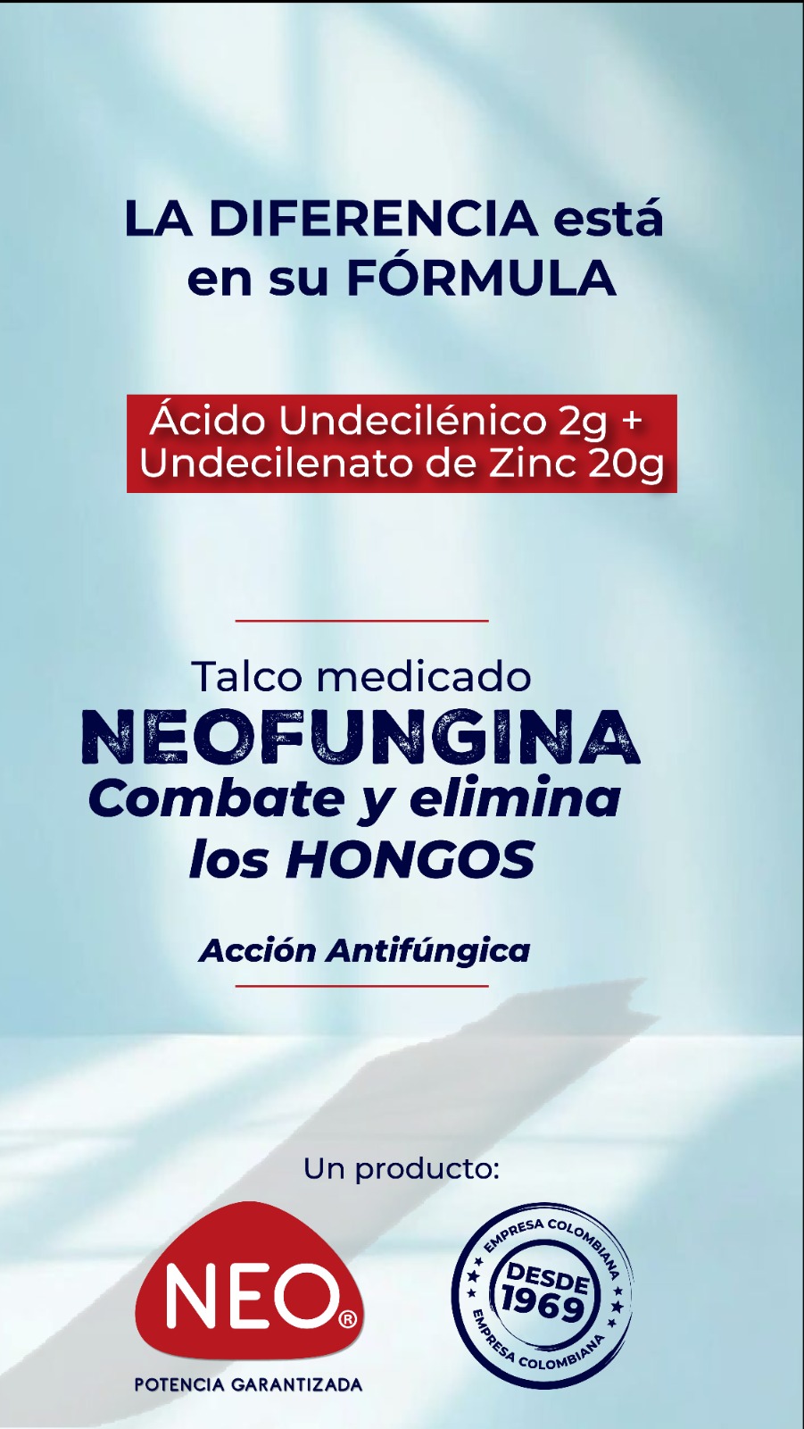 Laboratorios Neo Ltda. Facebook ad: NEOFUNGINA TALCO MEDICADO, La fórmula es ser diferentes…