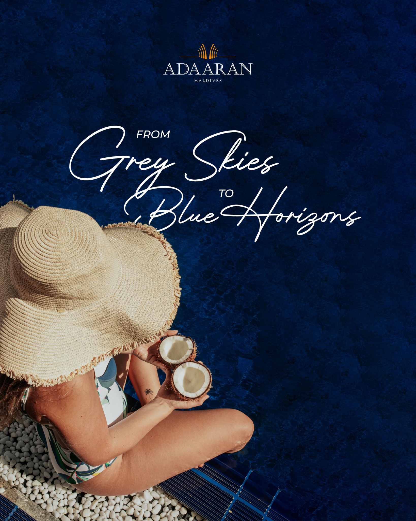 Adaaran Resorts Facebook ad: From grey skies to blue horizons, escape to…