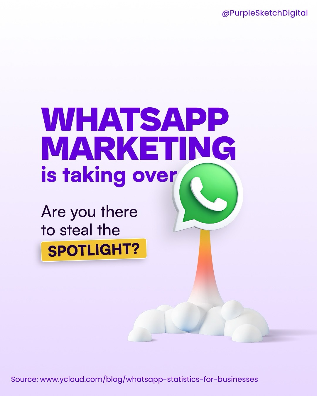 Purple Sketch Digital Facebook ad: Discover how WhatsApp can transform your business.