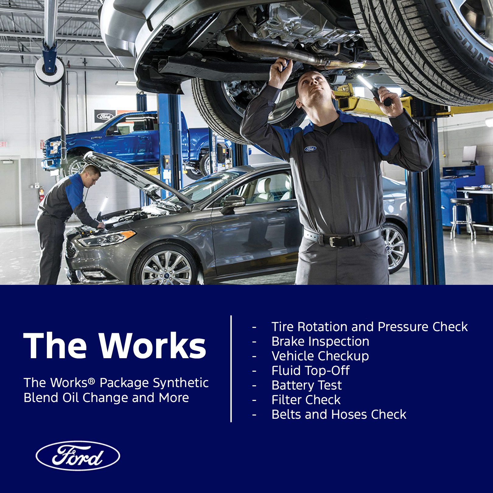 CompareFord - Your Local Ford Dealer Facebook ad: From a routine oil change with The Works…