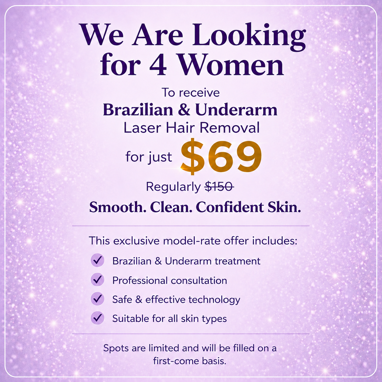 La Lash and Beauty Bar Facebook ad: Brazilian + Underarms for $69