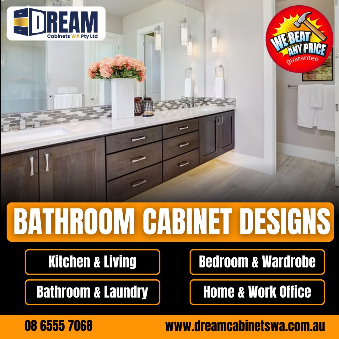 Dream Cabinets WA Facebook ad: Transform your bathroom into a sanctuary with bespoke…