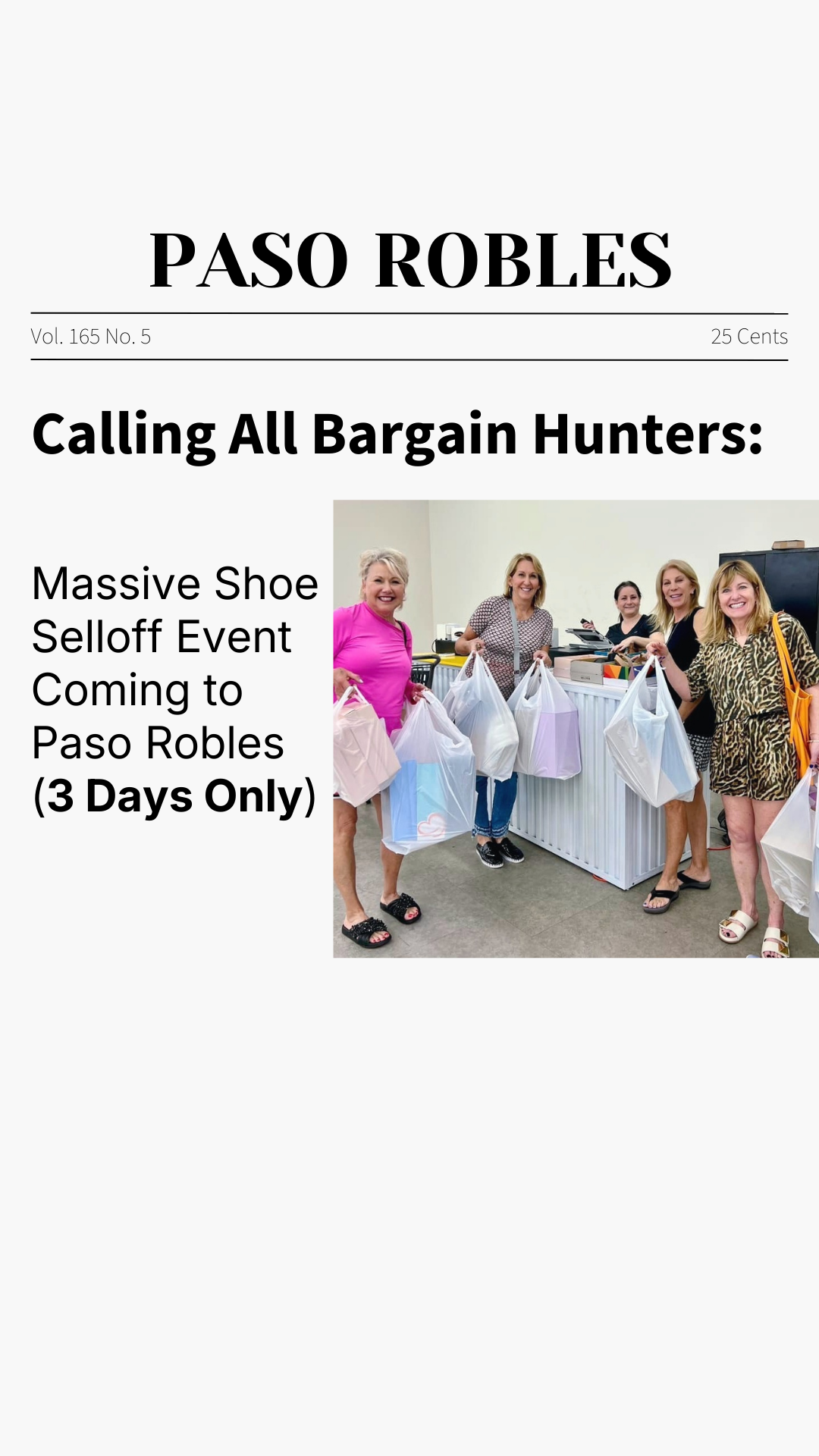 Shoe Selloff Event Facebook ad: Shoe Selloff Event | ALL Shoes $10-$30 | Paso Robles, CA