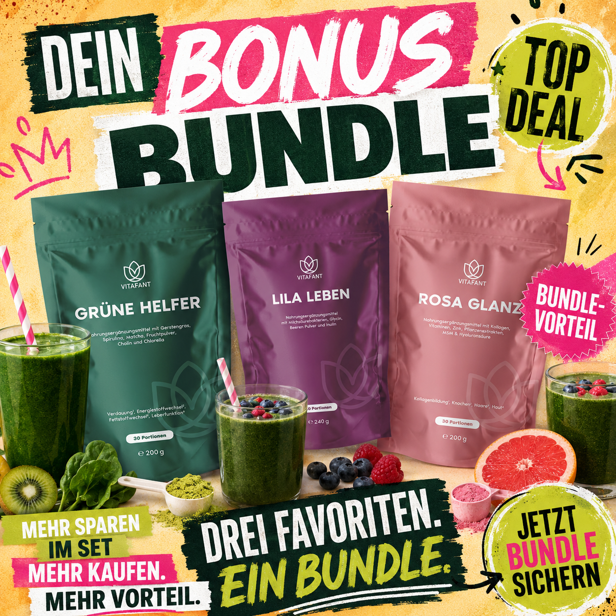 Natur Gesund Check Facebook ad: Drei Favoriten, ein Bundle